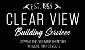 Clear view Building service logo in white text and black background